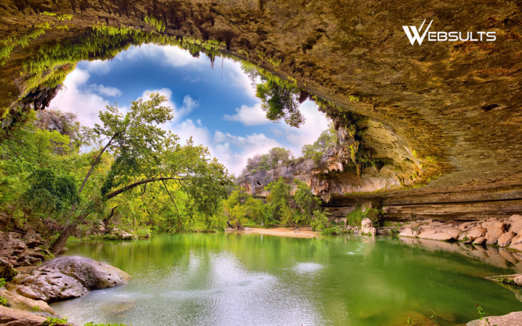 Hamilton Pool Preserve near Dripping Springs, Texas, with a limestone grotto and natural pool