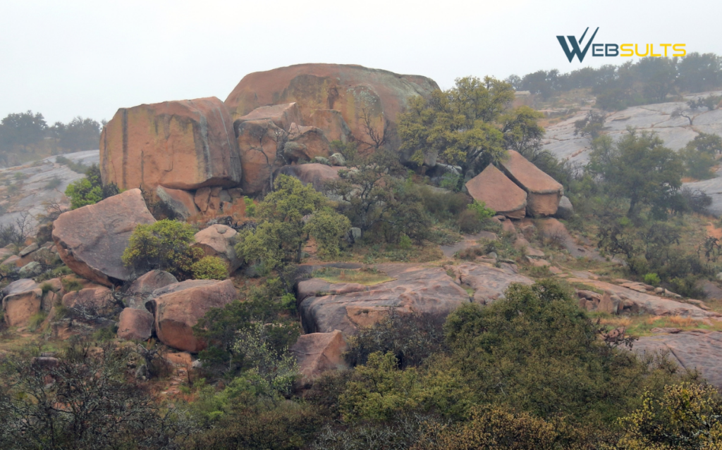 Granite boulders and rocky landscape at Enchanted Rock State Natural Area in Texas